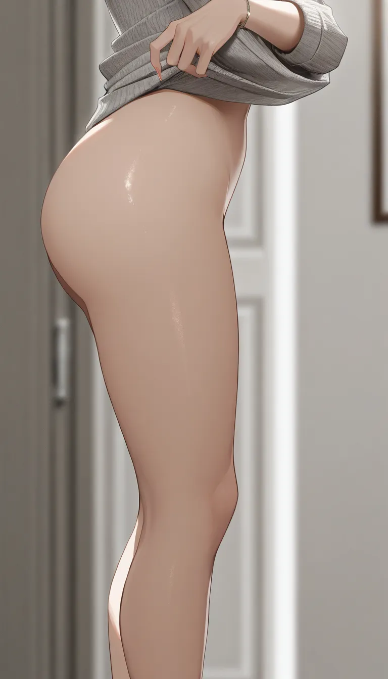 sharp focus, 8k uhd, milf, bare legs, jewelry, undressing, blurry background, side view, RAW photo
