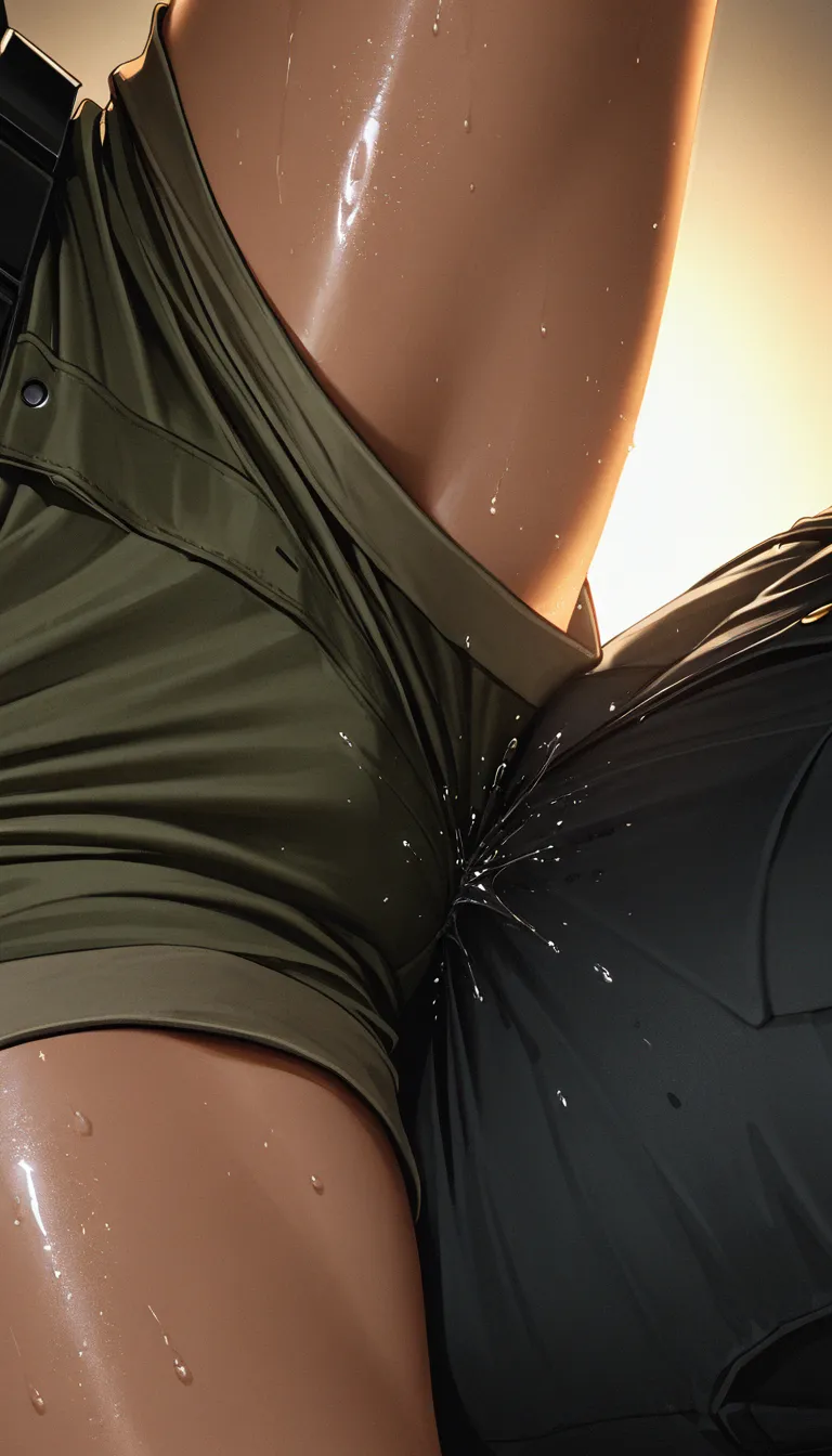 dslr, film grain, photorealistic, 2boys, shiny skin, shorts, squirting, military, close-up, dramatic lighting, RAW photo