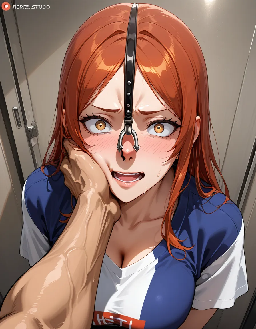 a girl oinking with nose hook while getting punch and loving, hentai_studio_quality