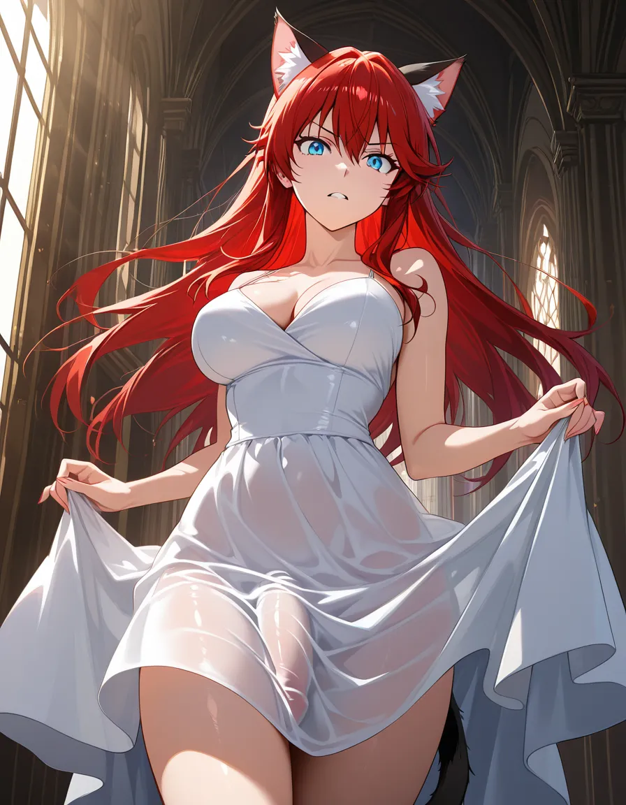 highly detailed, sharp, catgirl, dress, futanari, intense passion, vivid anime colors, hentai_studio_quality
