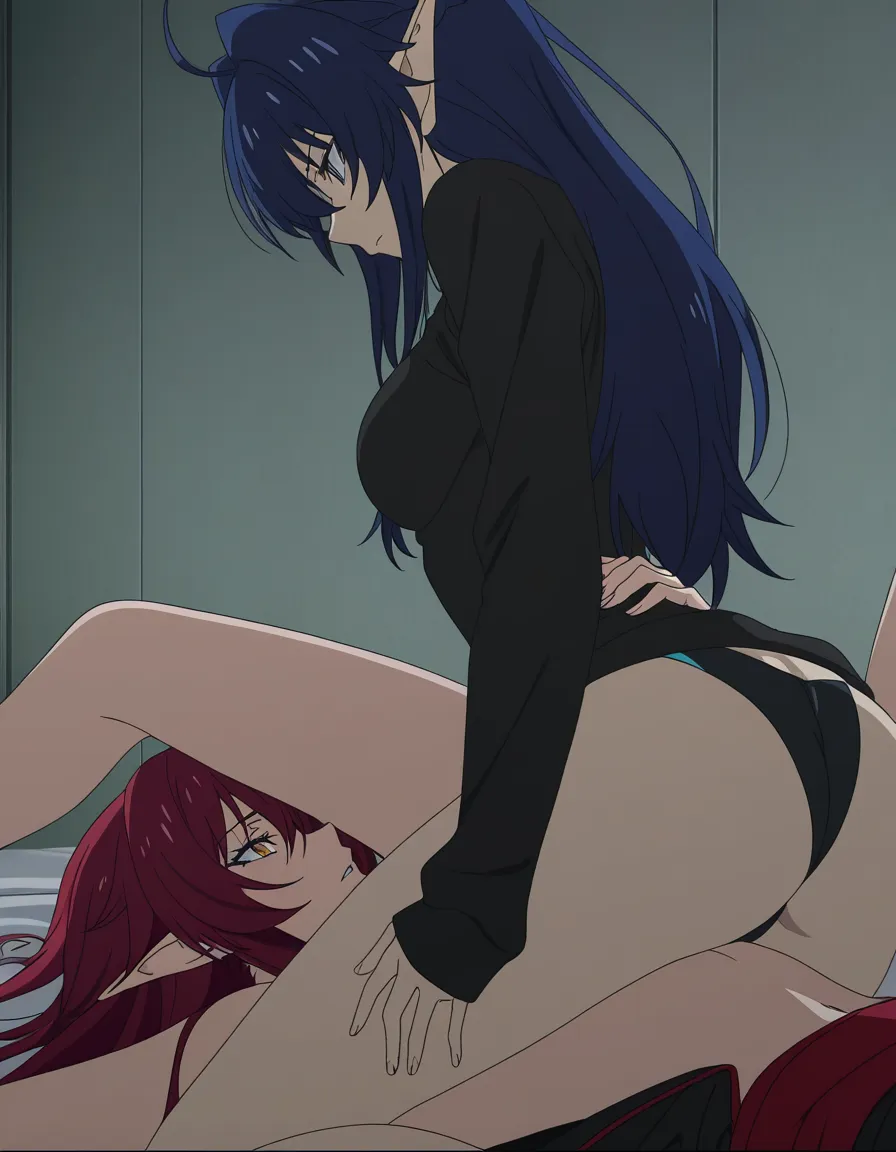 ultra detailed, 2girls, 69 position, pointy ears, eroge aesthetic, (anime style:1.3), 2d, anime screencap, cel shading, flat color