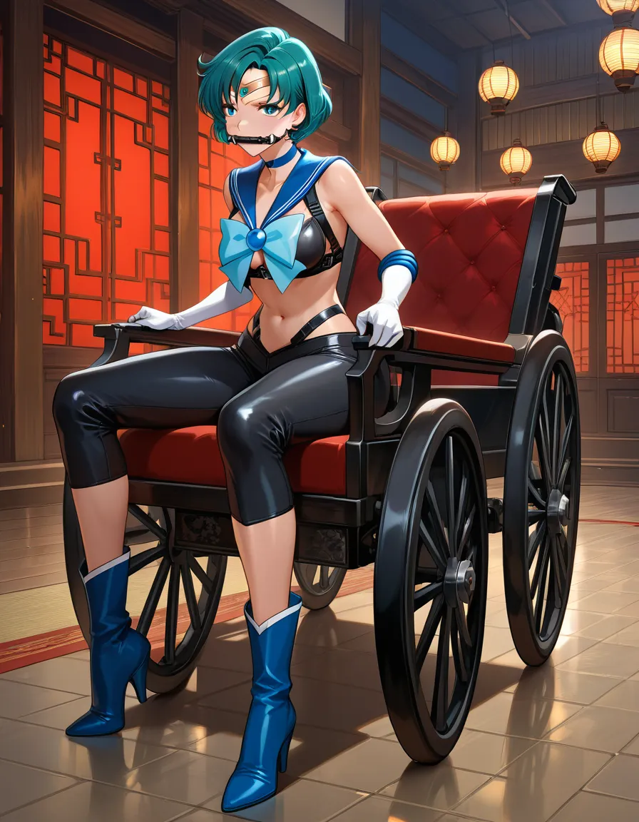 sailor_mercury , bit_gag , chest_harness , pulling_a_rickshaw, hentai_studio_quality, hentai_studio_quality