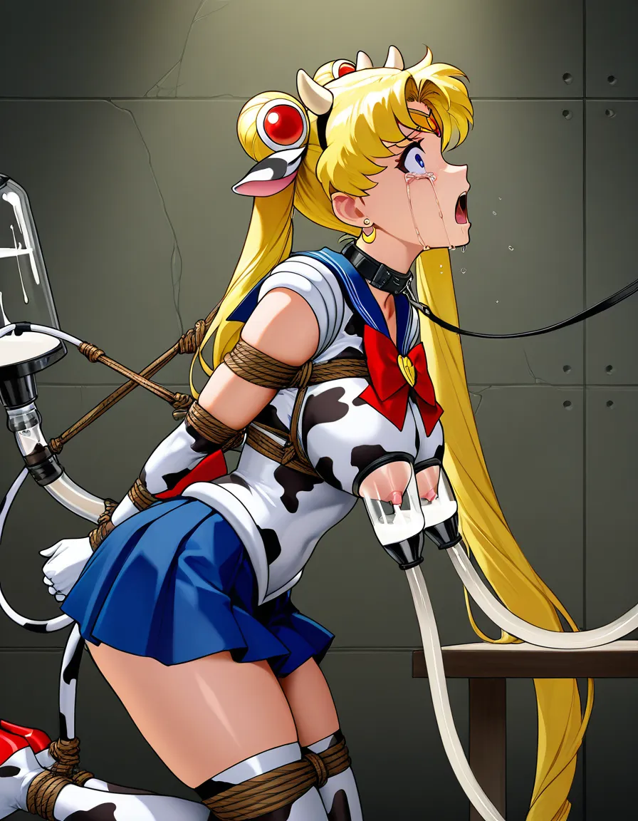 masterpiece , best quality , sailor_moon , profile , milking_machine , bondage , leash , cow_horns , cow_print , crying , scared , hentai_studio_quality, hentai_studio_quality, hentai_studio_quality, hentai_studio_quality, hentai_studio_quality
