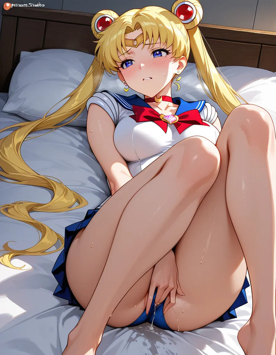 sailor moon masturbating on bed, hentai_studio_quality