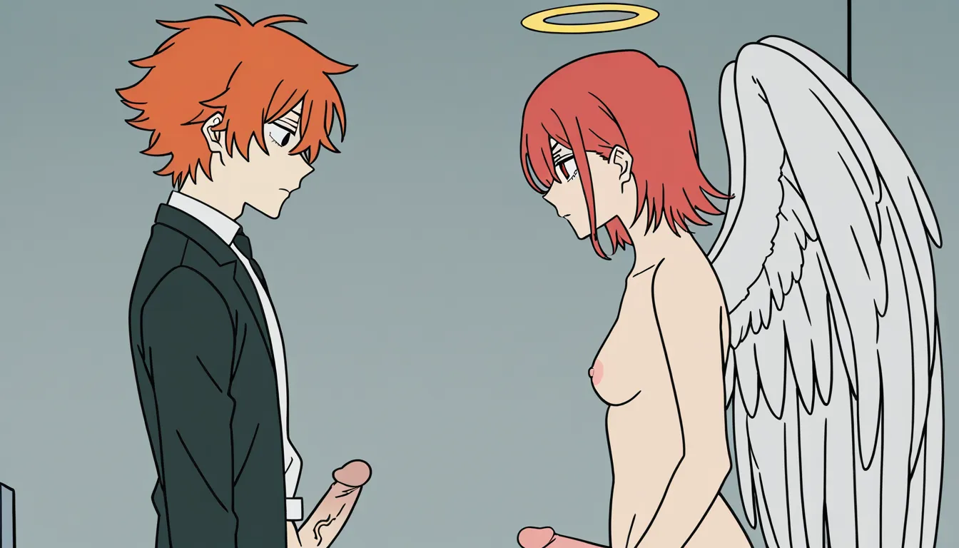 chainsaw_man_style, (tatsuki_fujimoto_style), anime_screencap

angel_devil_(chainsaw_man). 1femboy with penis and flat boy's chest, male, long_red_hair, angel_wings, halo, on bed.

anal sex, gay sex, interracial, black_male, penis in ass, penis, faceless_male, naughty_face 

gay sex, male only, testicles 

long and fat black penis in little white ass, yaoi, penis 

doggystyle 

try6