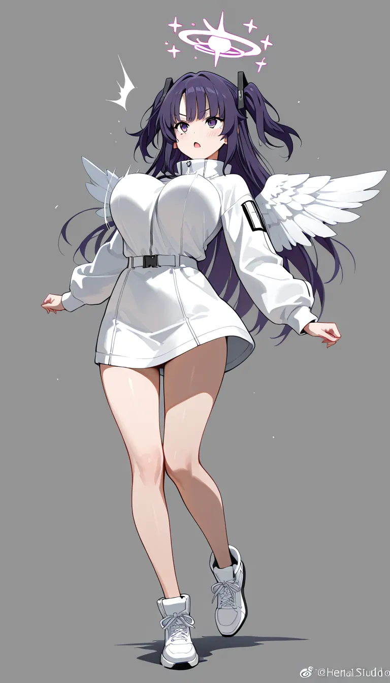 absurdres, highres, 1boy, white footwear, wings, bouncing breasts, hentai style
