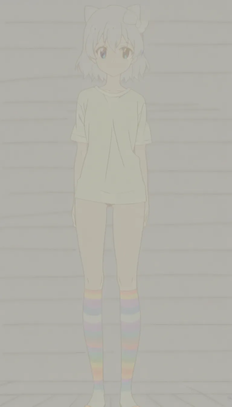 Rainbow long socks no underwear and a hello kitty white_shirt