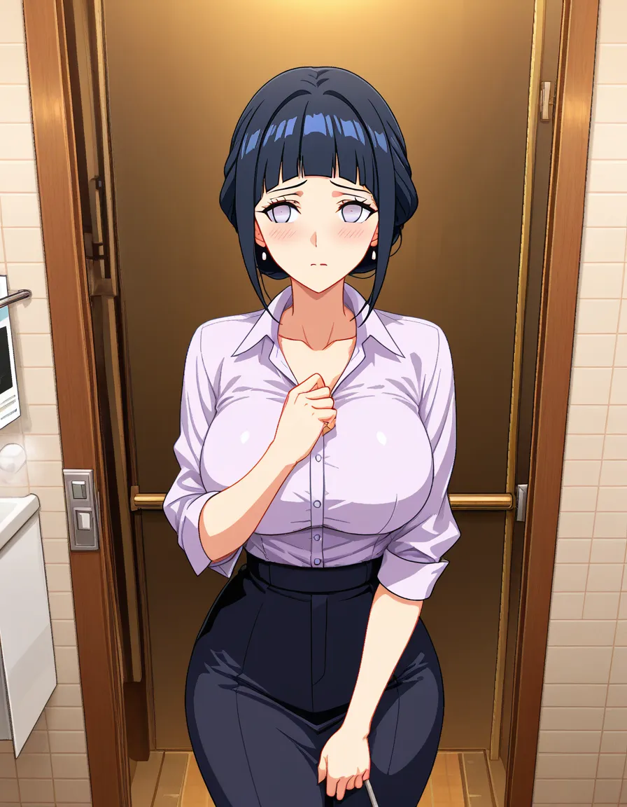 @hyuuga_hinata mature woman taking a naughty selfeie in the bathroom while sakura stares at her , jealous, pixel_art hentai_studio_quality, hentai_studio_quality