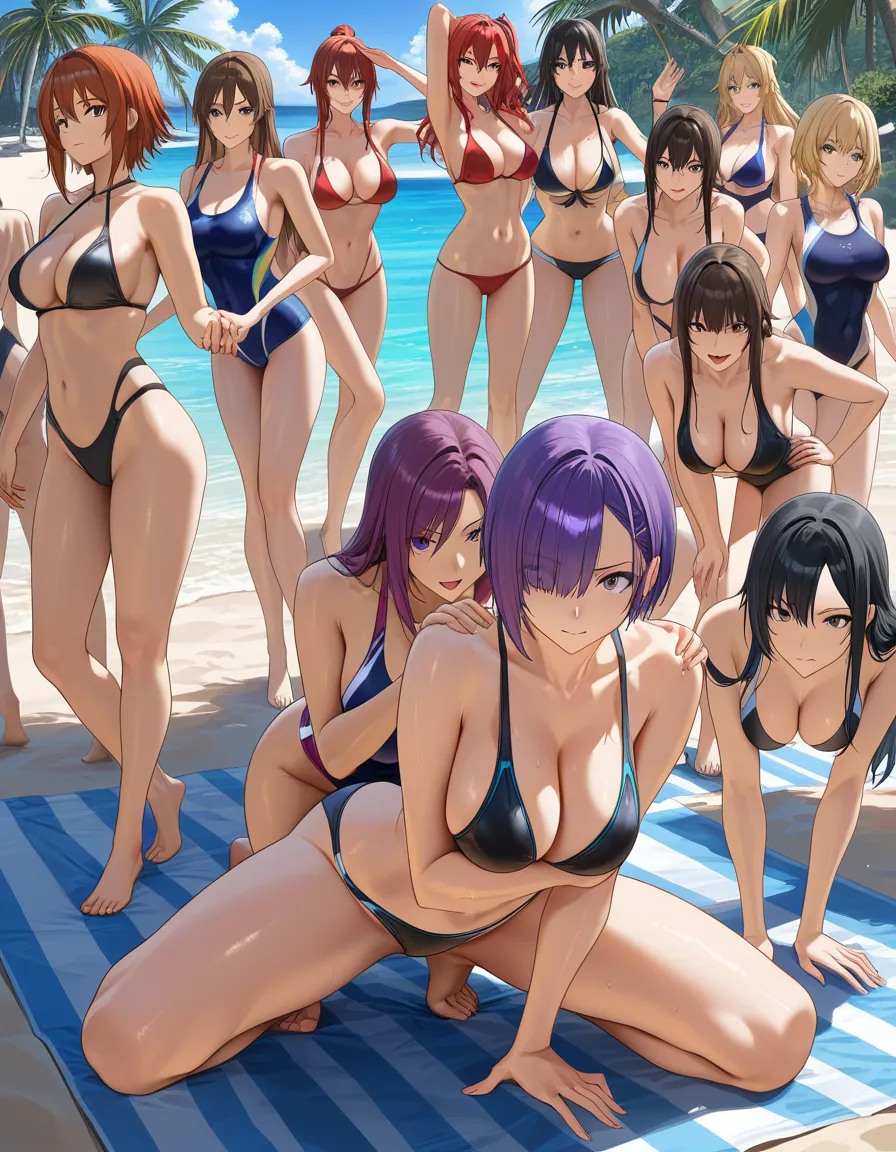 ultra detailed shading, 6+girls, swimsuit, doggy style, detailed shading, hentai_studio_quality