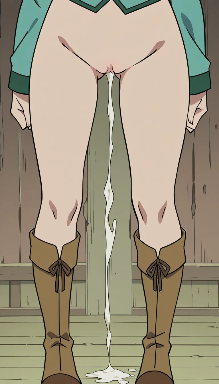 best quality, intricate details, milf, cum_in_pussy, brown footwear, detached sleeves, anime style