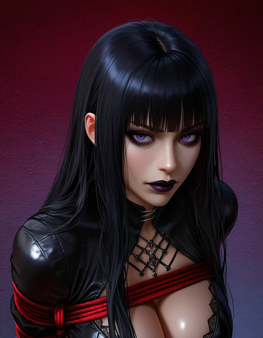 8k, sharp focus, detailed skin, goth girl, bondage,voluptuous, photorealistic, hentai_studio_quality