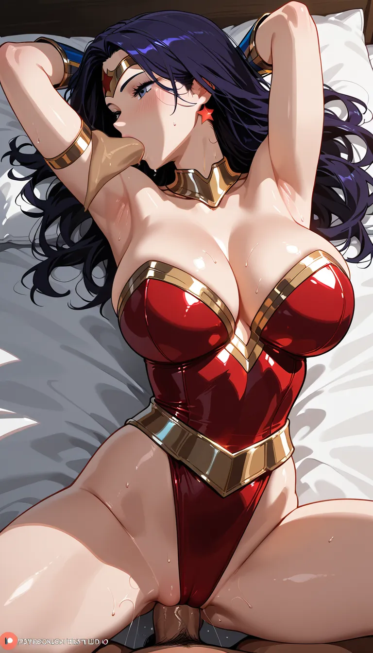 wonder women in bed alone sucking a mans dick