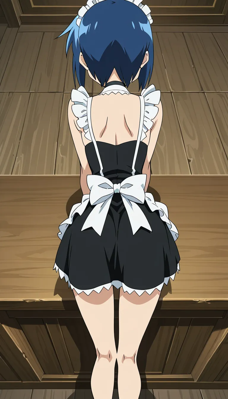 Back bent over slim maid outfit skirt off yanking collar backshots dick on back