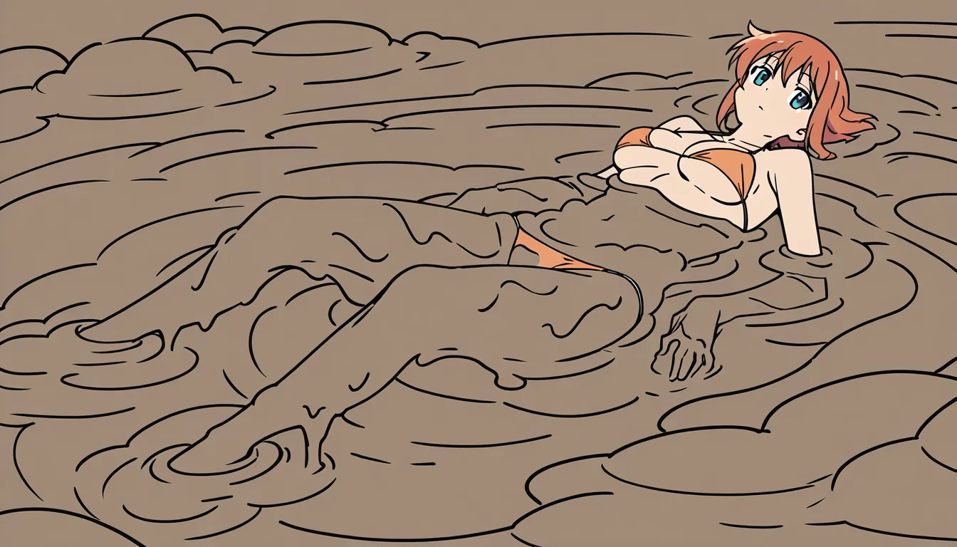 Bikini girl in a bubbling mud pit