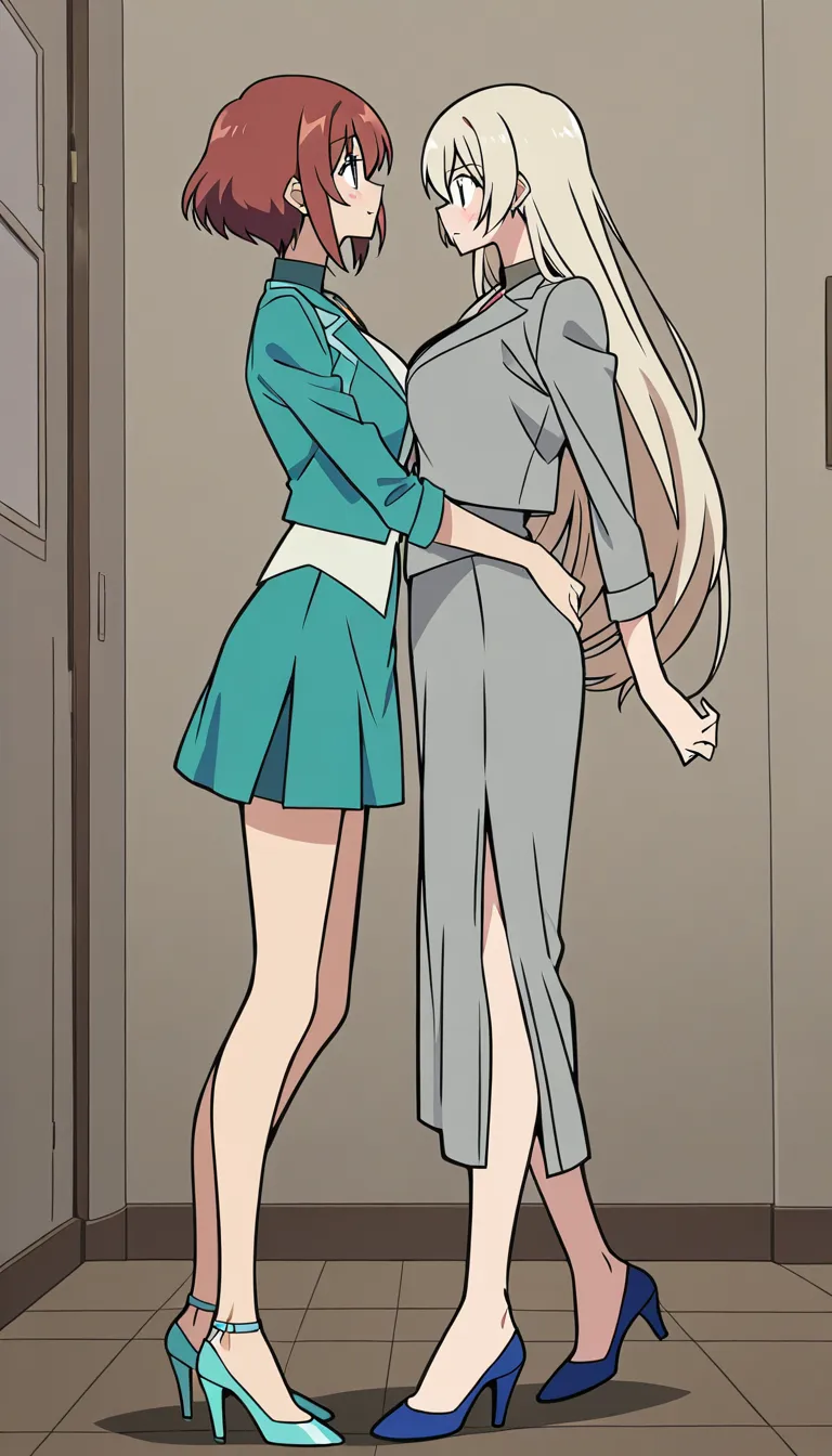 a woman wearing high heels dominating another woman without high high heels