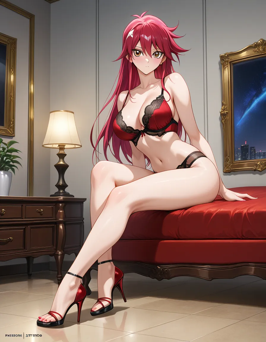 yoko sakaki from yu-gi-oh , lingerie , high heels, hentai_studio_quality