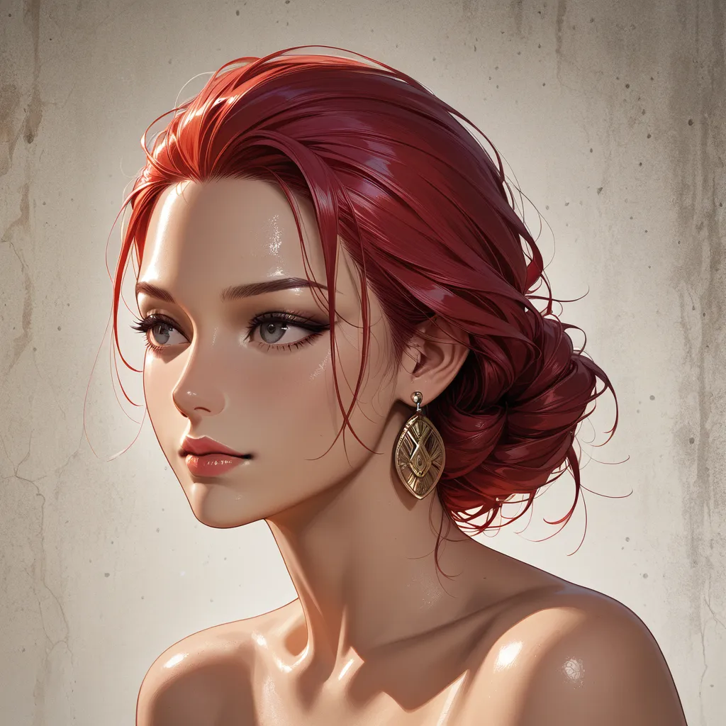 RAW photo, ultra realistic, redhead, earrings, hair pull, natural skin texture, sissy