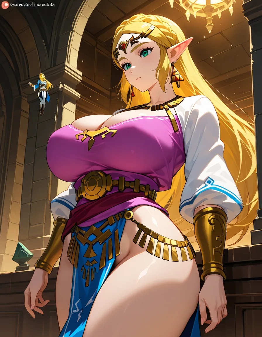 (@princess_zelda, giant breasts, bobs falling out of bh,), hentai_studio_quality