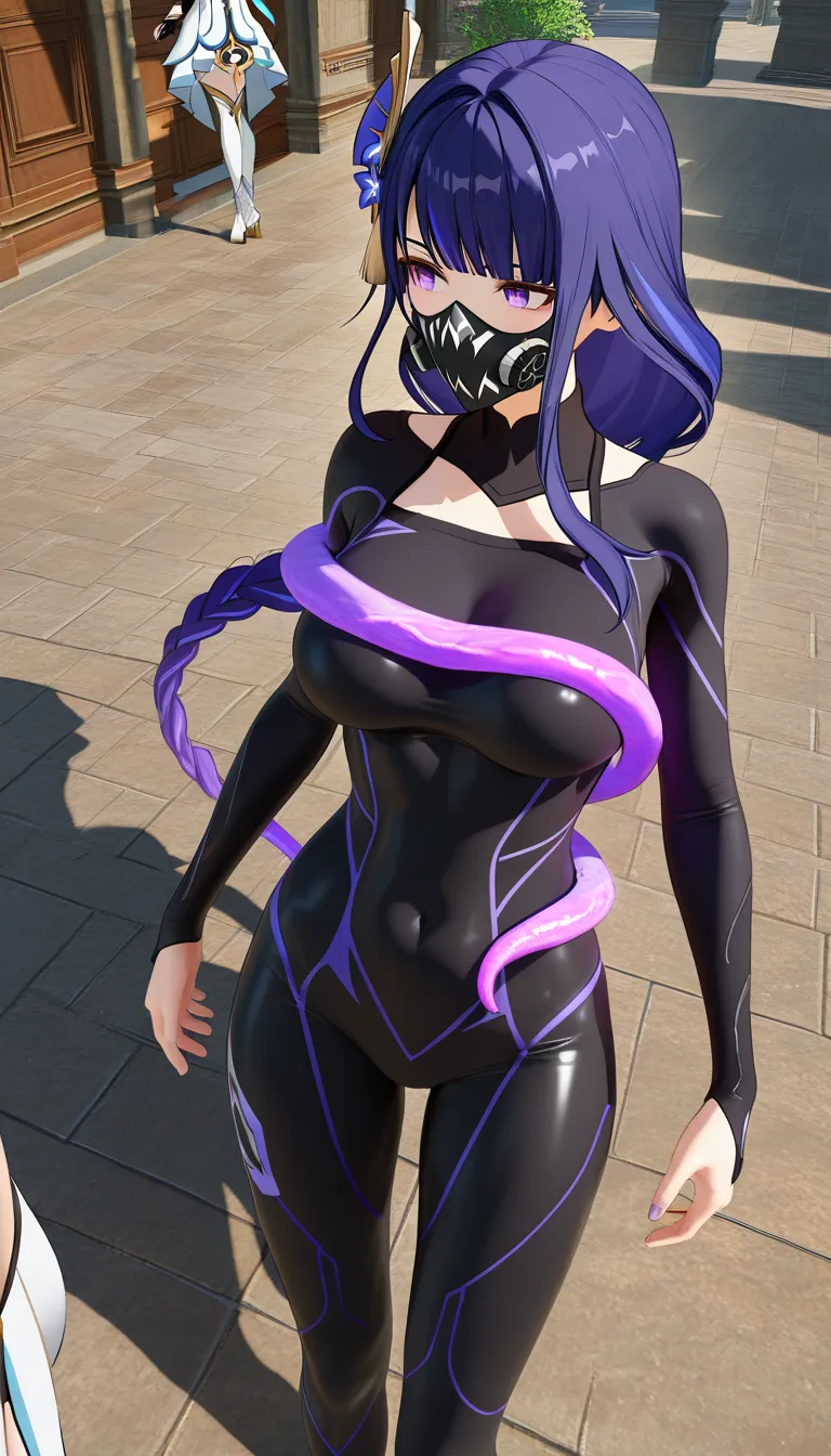 genshin, 3 girl, lumine, alice, raiden ei, tentacles, anime, gifs, score_9, score_8, 3d render, octane render, subsurface scattering, ray tracing, smooth shading