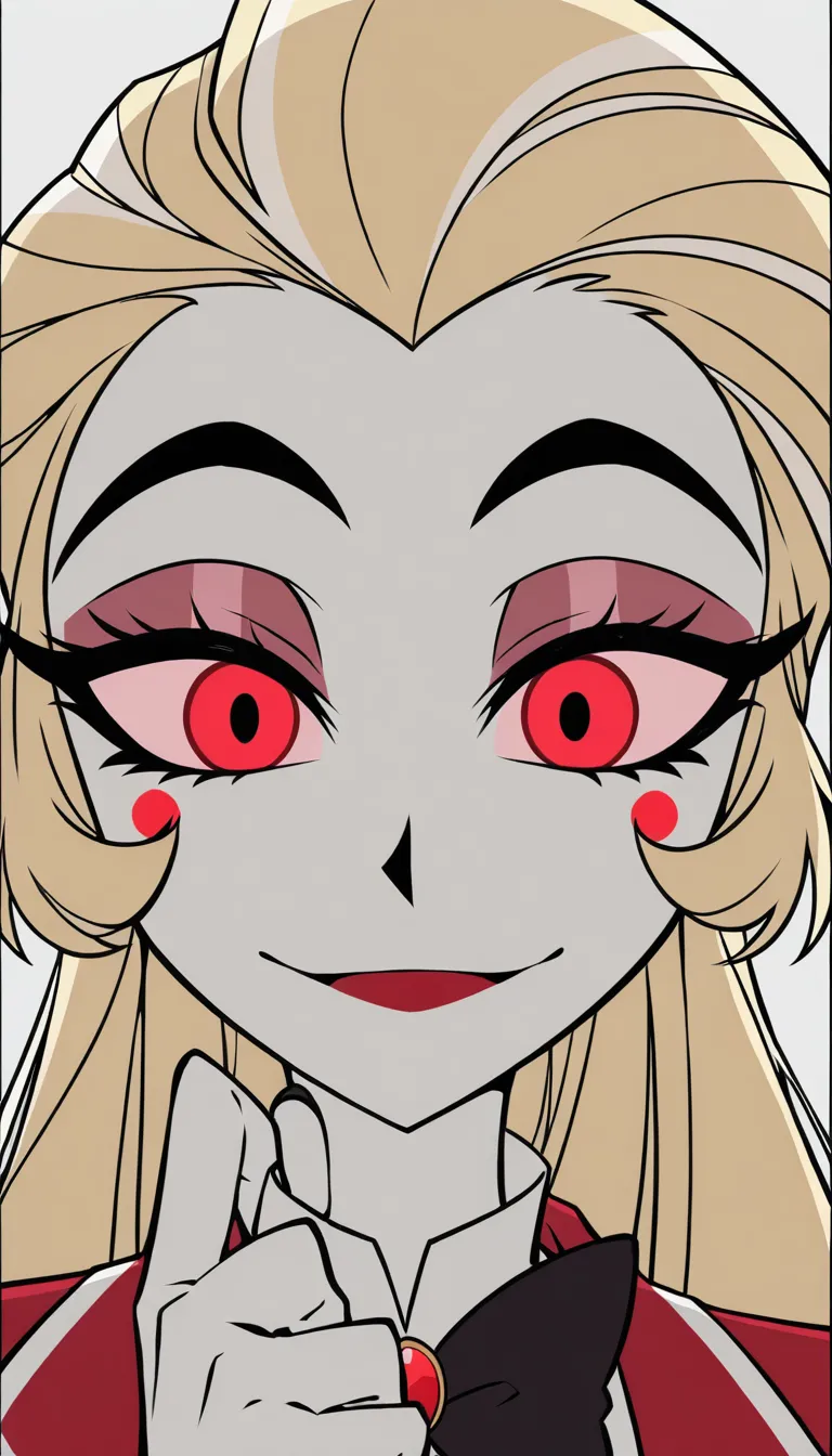 masterpiece, best quality, lucifer morningstar from hazbin hotel, pale skin, red eyes, blonde hair, duck hairstyle, big dick