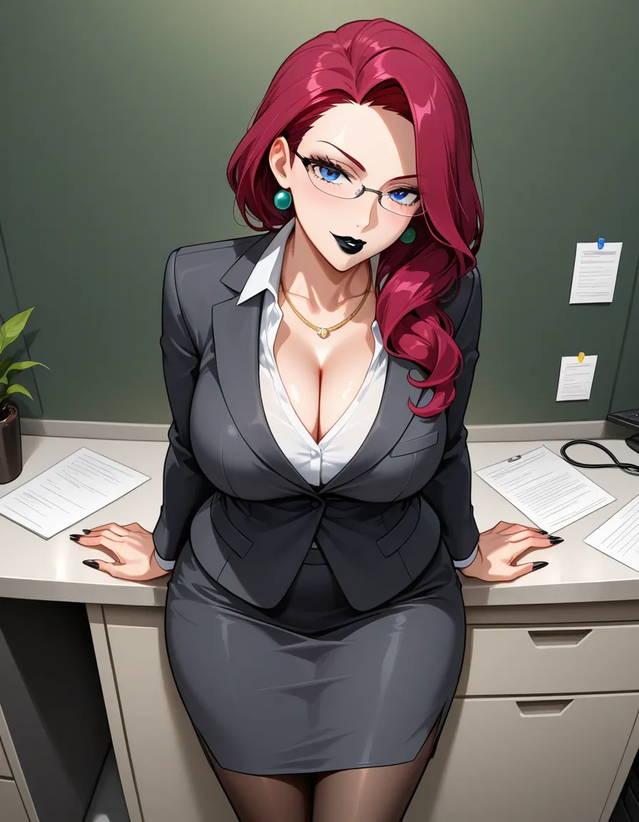 Jessie from pokemon with plump milf body, office_lady, black lipstick, hentai_studio_quality