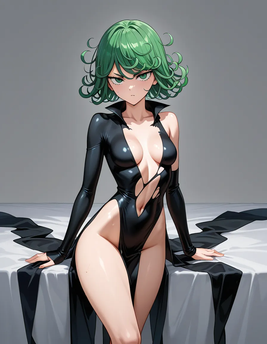 Tatsumaki from one punch man sexy and ripped body showing through outfit, hentai_studio_quality