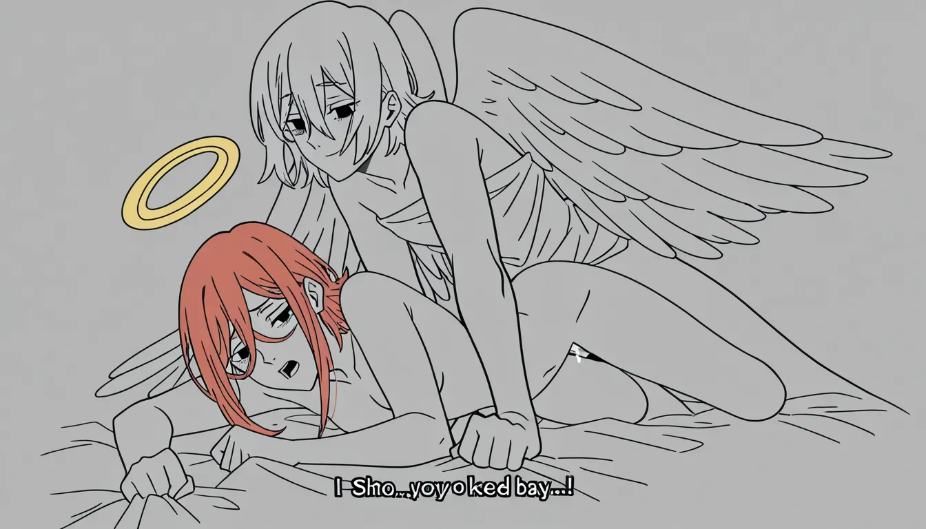 chainsaw_man_style, tatsuki_fujimoto_style

angel_devil_(chainsaw_man): long_red_hair, angel_wings, pale_skin, halo, femboy_(otoko_no_ko).

anal_gay_sex_on_bed: big_black_penis_in_ass, interracial, dark-skinned_male, ass_grab, ass, testicles 

anal grip, anal penis insertion, tight ass, deep_anal 

cowgirl_position, from_behind, on_bed, very_long_penis. bouncing_on_penis
4