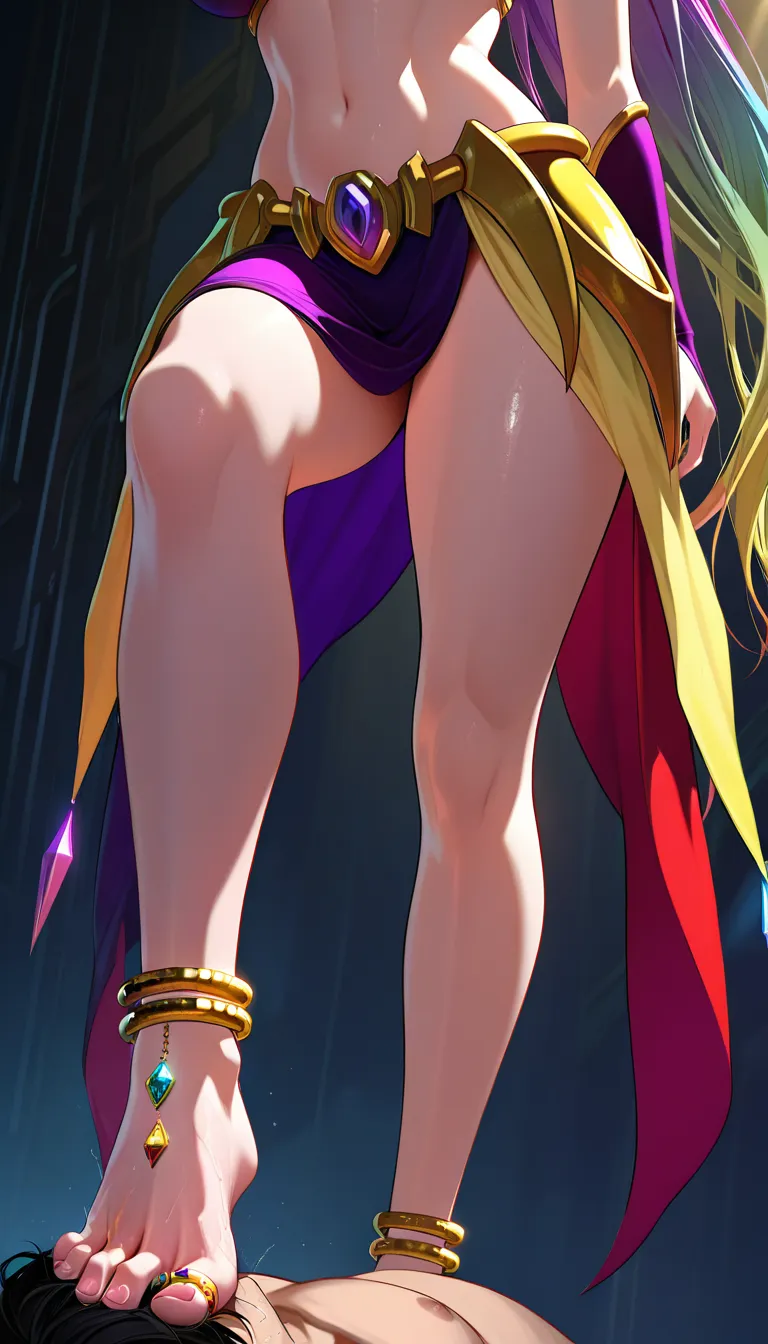 Irresistible girl no game no Life, standing up on one leg, High knee, dominant expression, seductive piercing eyes, alternative outfit, intricate jewelry, trample, dominance, femdom, foot on face, ornate gold anklets, delicate jeweled toe rings, sexy legs, flawless skin texture, curvaceous body, cinematic lighting, dramatic shadows, big thighs, big hips, big boobs, size difference, larger female, smaller male, [hentai-style], score_9, score_8, 3d render, octane render, subsurface scattering, ray tracing, smooth shading, score_9, score_8, 3d render, octane render, subsurface scattering, ray tracing, smooth shading