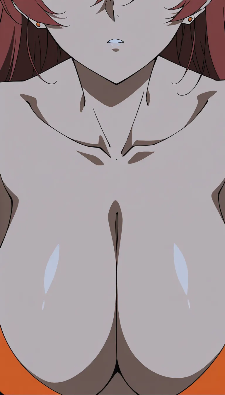 Lady with no shirt large_breasts huge_breasts huge_breasts, giant large_breasts huge_breasts