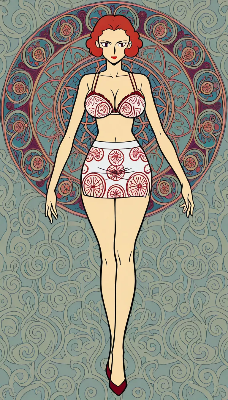1 Adult Mother Goddess with multiple arms, Beautiful, ethnicity Hindu, Bengali, red lipstick, Accurate Anatomy, symmetrical body structure, Big chest, Thick thighs and arms, thick pelvis, tight fitting bra with intricate patterns and baggy mini skirt with curls and frills, Adorned Heavily in Indian Ornaments, black eyes, POV Sex, Symmetrical Tight Straddling Position, Having sex with viewer, big all around Mukut Crown, devine radiance, Calm and Graceful Expression, confident smile with hooded eyes, flowers around in Symmetrical order, holding flowers, floral necklace, 2d flat colour art.