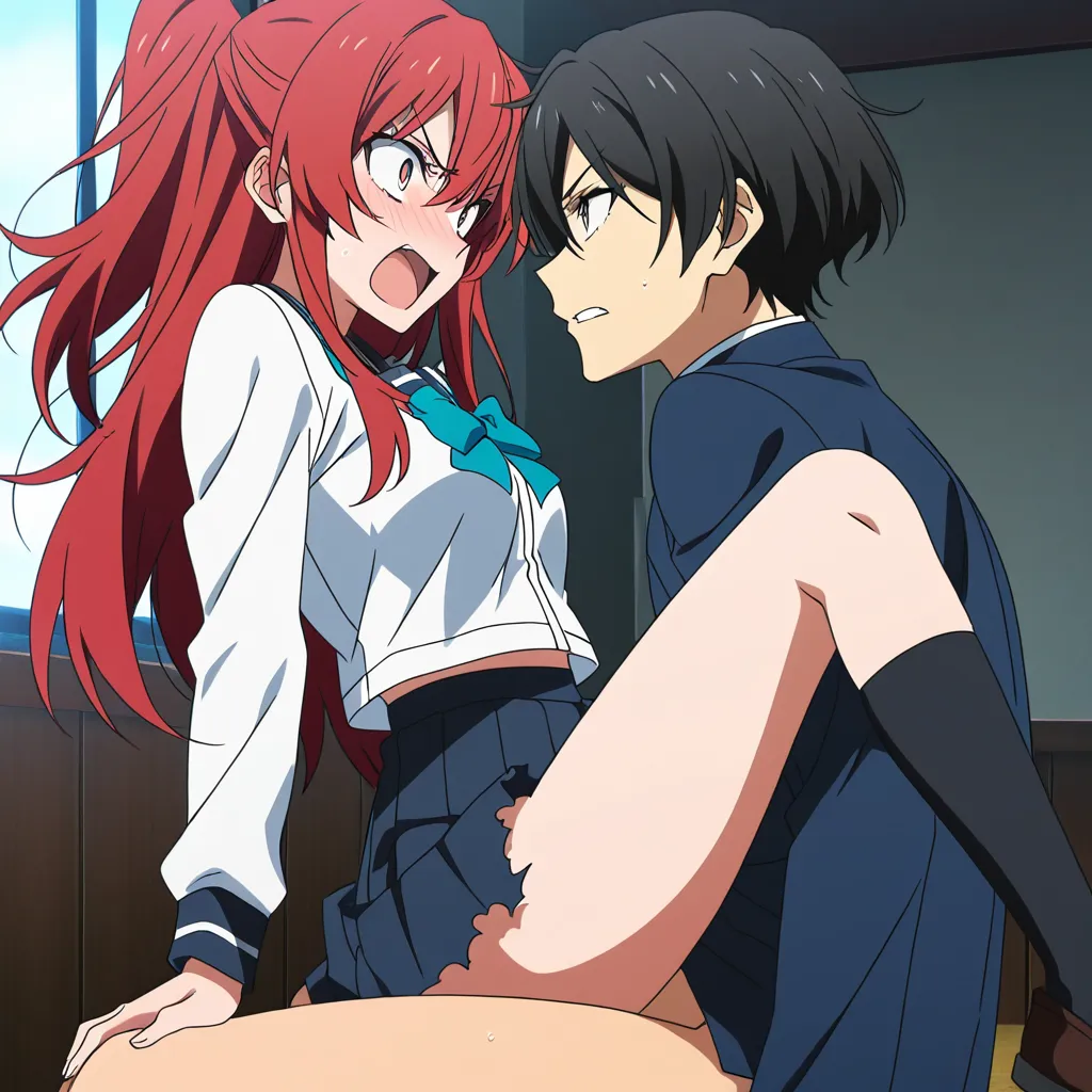 masterpiece, best quality, anime screencap, colored soft cel shading, human people only, (woman_focused:1.3),  (rough_sex:1.2), (surprised:1.4), school_uniform, ripped clothes, eye contact, (angry_intially:1.4d), vaginal, bare feet and feetsoles, expressive, (lactation:1.2), (multiple_views:1.5), (aggresive_fucking:1.2), (extreme_ahegao:1.4), (bouncing_breasts:1.3), bare_legs, (short_fat_boy_classmate_breeds_woman:1.3), no furries,