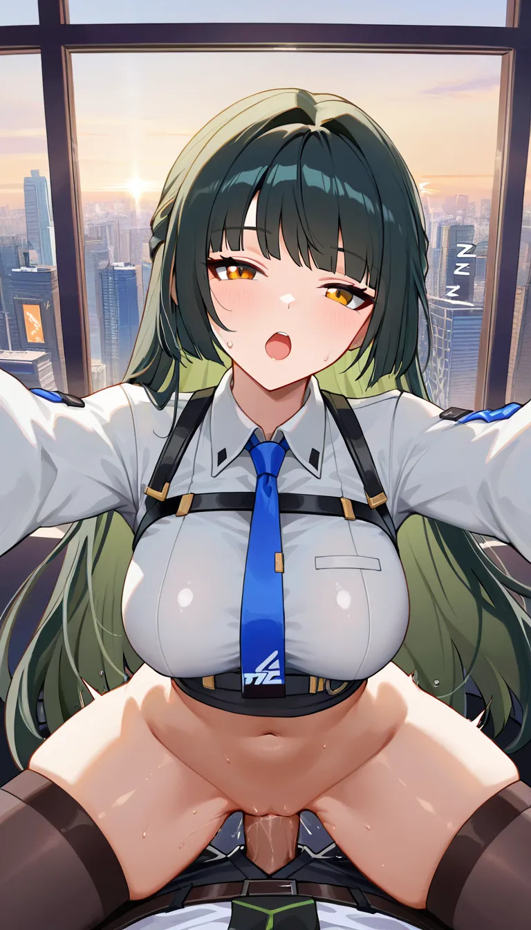 masterpiece, no zzz, no z, picture , zenless zone, hoshimi miyabi, natural medium_breasts not hanging, outfit, open mouth, sideway look, lean back, breats are hidden, thigh-high socks, no skirt, pov vaginal sex, pov light no hair cock, riding pov, fun moaning, city window background, no panties, look at viewer, cameltoe, smile,, heart eyes, dont hentai_studio_quality out of prompt, hentai_studio_quality, hentai_studio_quality, hentai_studio_quality, hentai_studio_quality, hentai_studio_quality, hentai_studio_quality, hentai_studio_quality, hentai_studio_quality, hentai_studio_quality, hentai_studio_quality