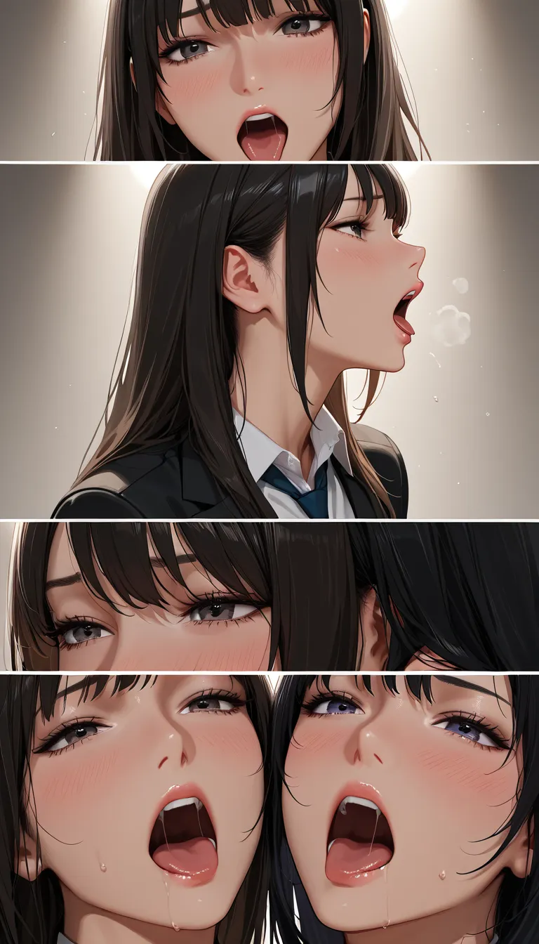 best quality, hyperrealistic, 3girls, necktie, moaning, rim light