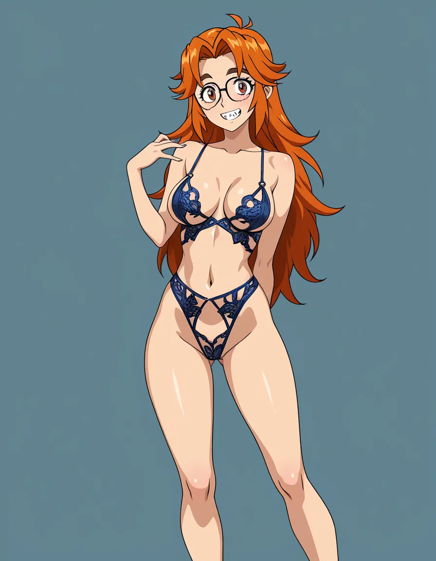 adult Malon, medium breasts, revealing lingerie, highres, vivid, mature female, presenting, glasses, transparent background, doujin style, regular teeth, hentai_studio_quality, hentai_studio_quality