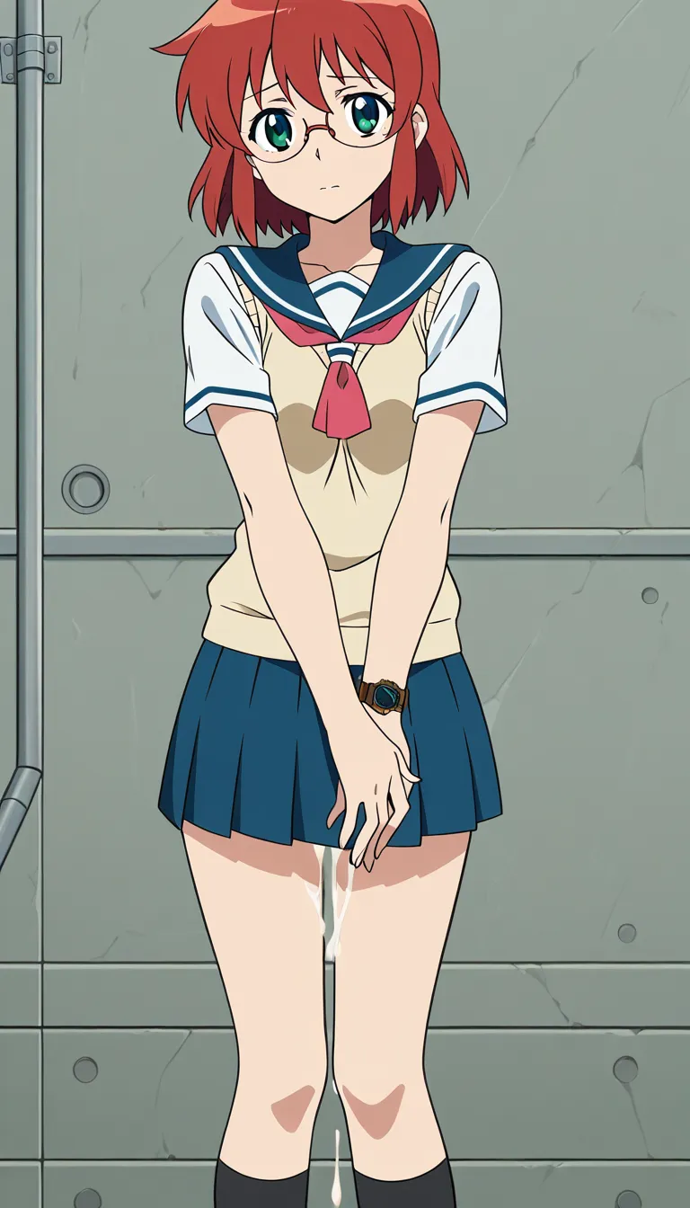 Anime-style video. A girl in a school uniform and glasses gives the viewer a time limit to cum. She uses her wristwatch to time him.