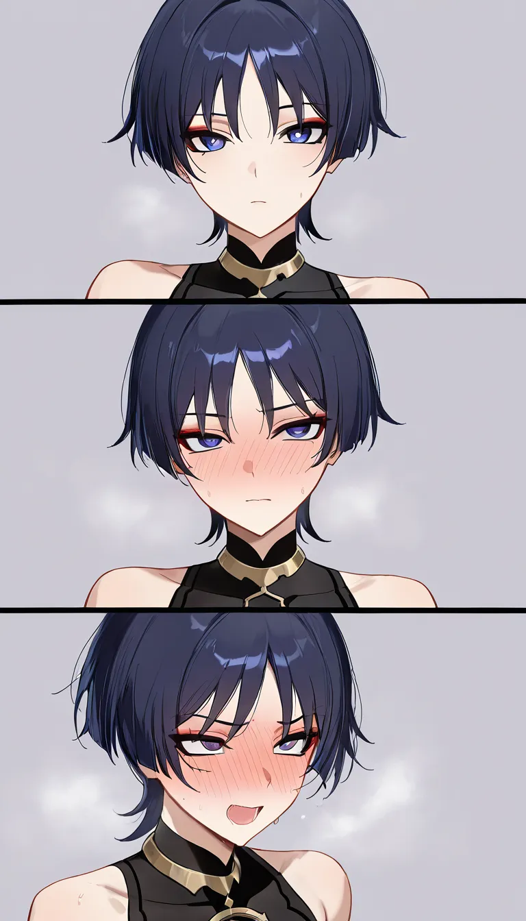 Masterpiece, best quality, highly detailed, 18+, explicit, both Scaramouche and Lumine must be fully present and visible together in the same frame, two characters only, no solo, Scaramouche (Genshin Impact) is a male, Lumine (Genshin Impact) is a female, both faces clearly visible with extremely lewd expressions, heavy blush, ahegao-like face, drooling, eyes rolling up, Scaramouche taking Lumine from behind while pressing her down on the bed, Lumine wearing black garter stockings, intimate penetration scene, clean simple background, soft lighting, accurate character designs, hentai_studio_quality