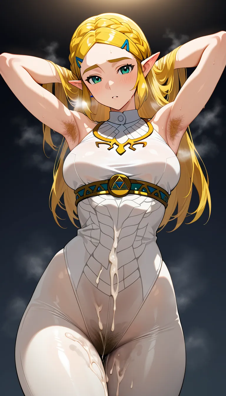 @princess_zelda, hairy armpits, arms_up, smell, heavy_breathing , cum_on_clothes, hentai_studio_quality