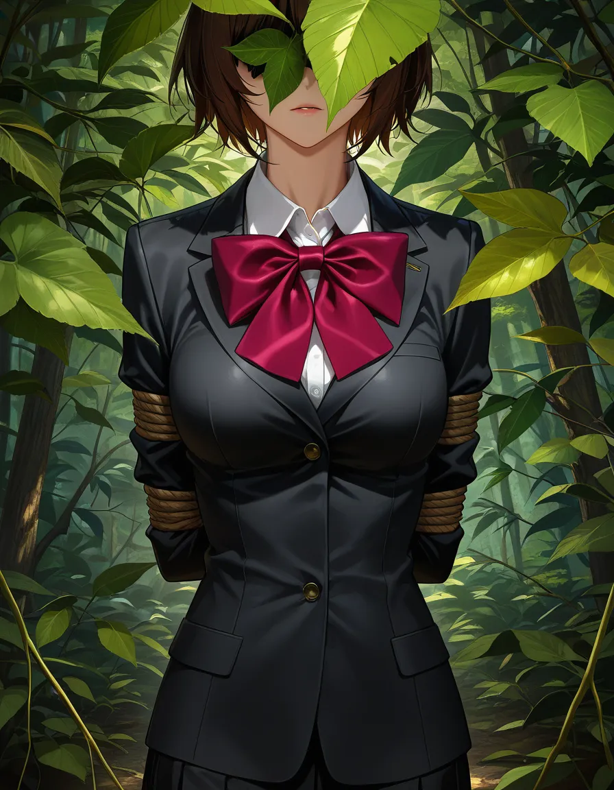 studio quality, sharp focus, catgirl, bowtie, bondage, leaf, film photography, hentai_studio_quality