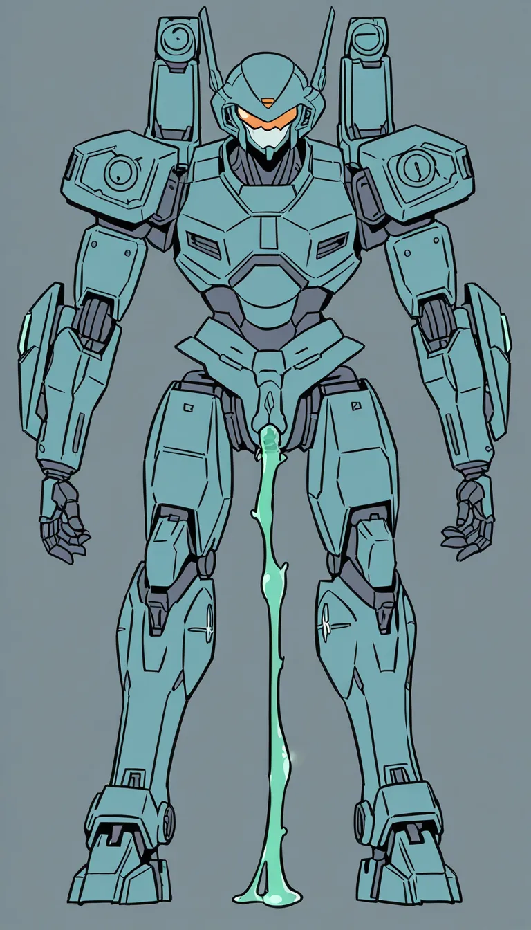 mech stand,tentacle around,tentacle penetrate inside body mech,slime from tentacle