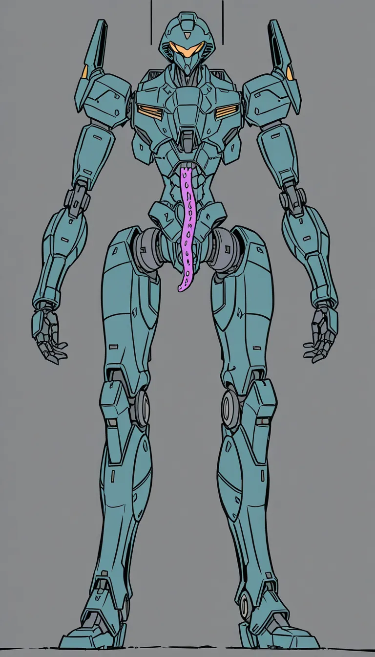 mech stand,tentacle around,tentacle penetrate inside body mech