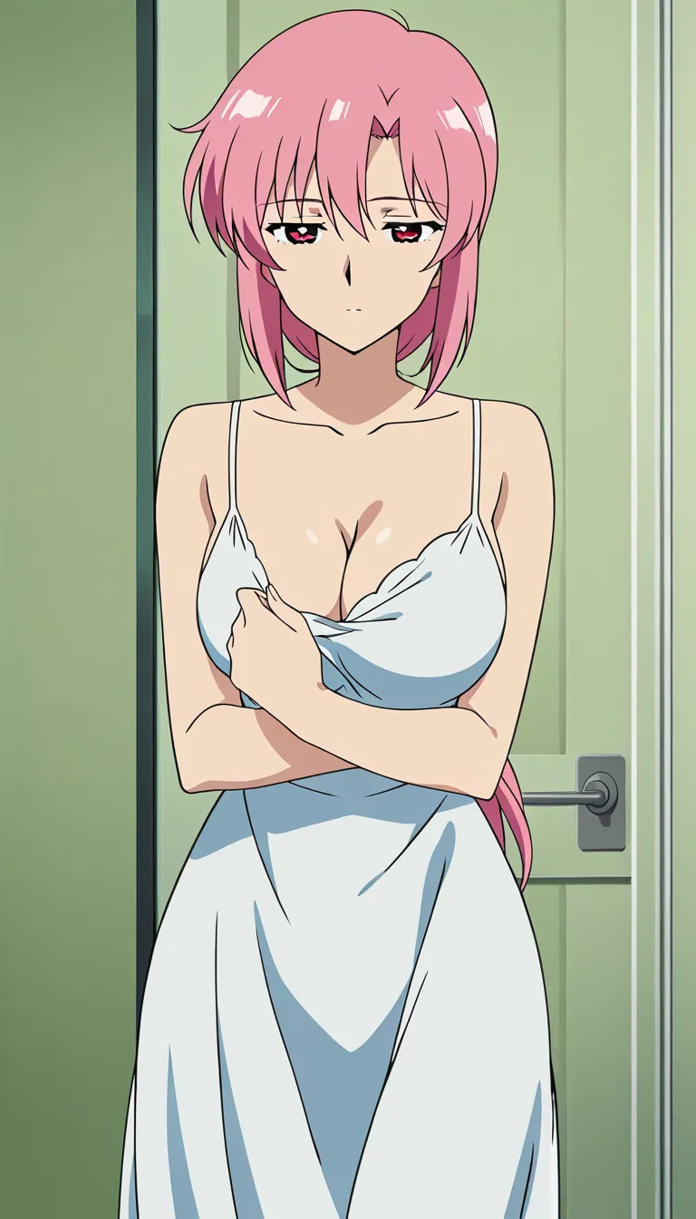 mature_female sundress undressing pink_hair red_eyes fox_woman nude