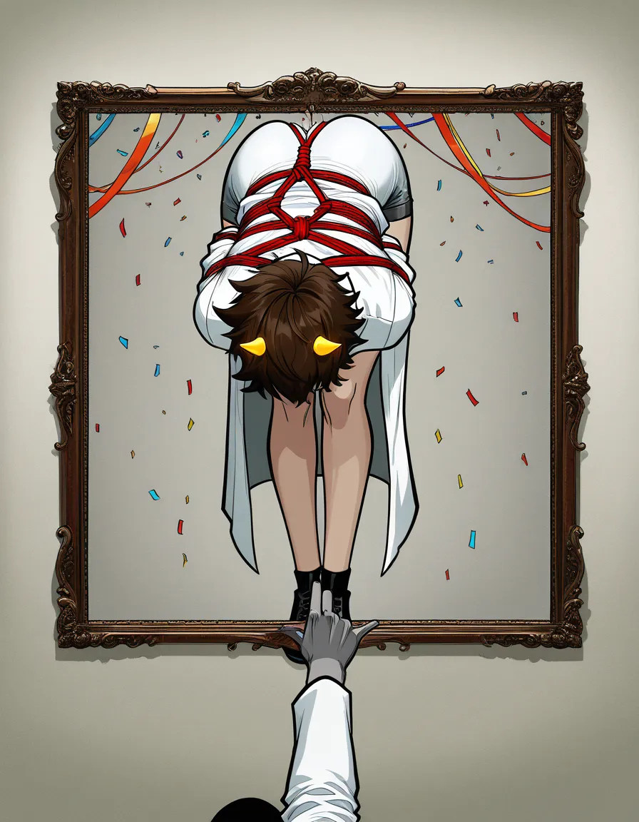 masterpiece, legs_up, shibari, homestuck, monochrome, cinematic photo, 8k, 1other, brown hair, shorts, bent over, picture_frame, professional photo, high detail, solo, mspaintadventures, white_background, white_hair, white_dress, fake_horns, lab_coat, confetti, watercraft, fingering, @makise_kurisu, hentai_studio_quality, pink_latex_suit, princess_carry, anal, bdsm, hentai_studio_quality, hentai_studio_quality