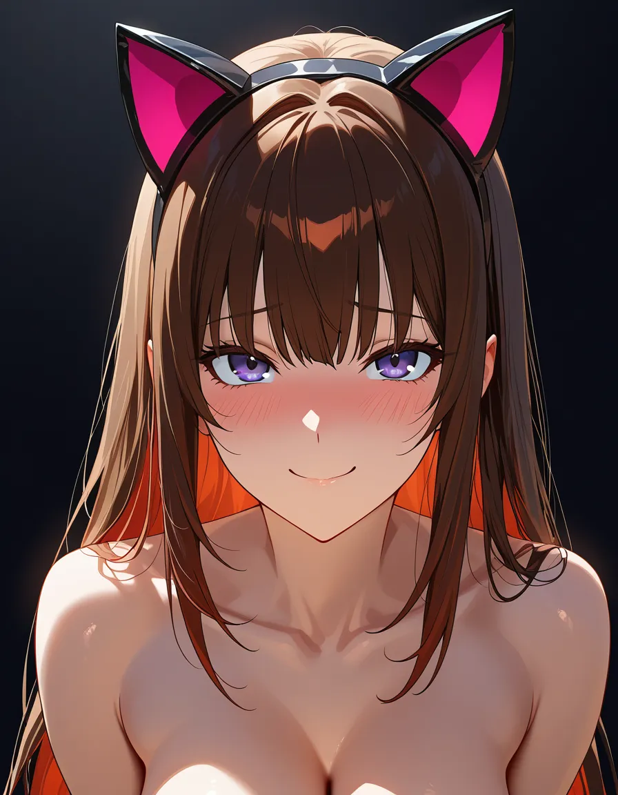 ultra detailed shading, demon girl, fake animal ears, underwear, fully nude, black background, shy smile, manga panel look, hentai_studio_quality