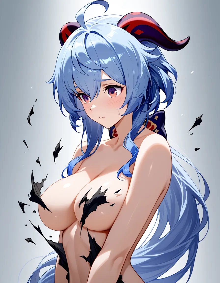 Ganyu, clothes ripped off, clothes destroyed, clothes exploding, nude, hentai_studio_quality