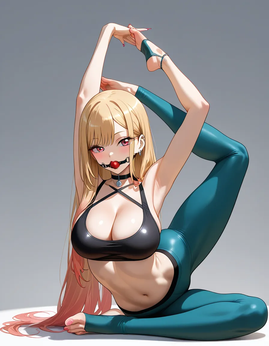 Marin kitagawa, flexible, contortion, expressionless, ball gag, yoga pose, extreme, hentai_studio_quality