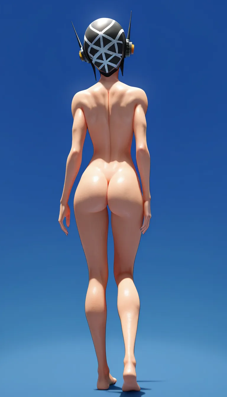 premium 3D, sharp, male focus, petite adult woman, ribbon, fully nude, blue background, medium shot, volumetric render, score_9, score_8, 3d render, octane render, subsurface scattering, ray tracing, smooth shading