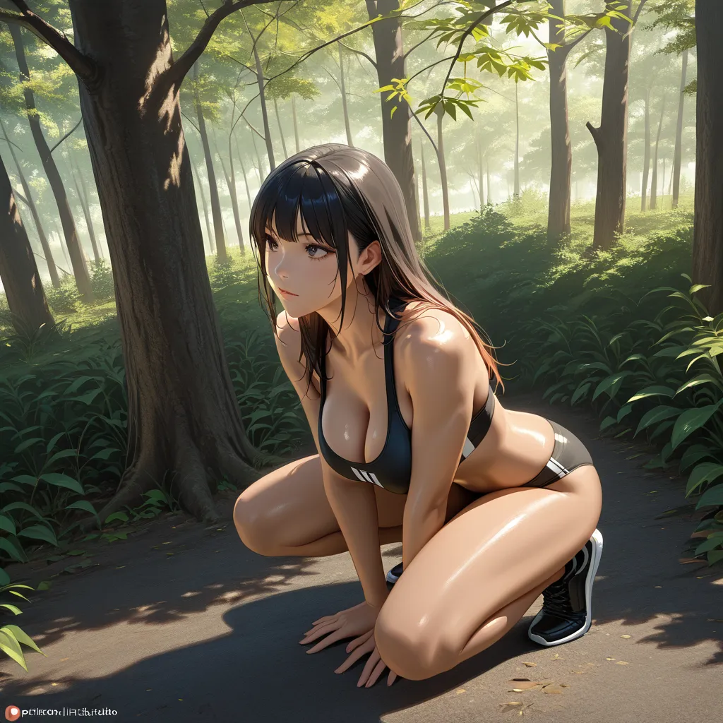 best quality, hyperrealistic, fitness model, paizuri, black footwear, tree