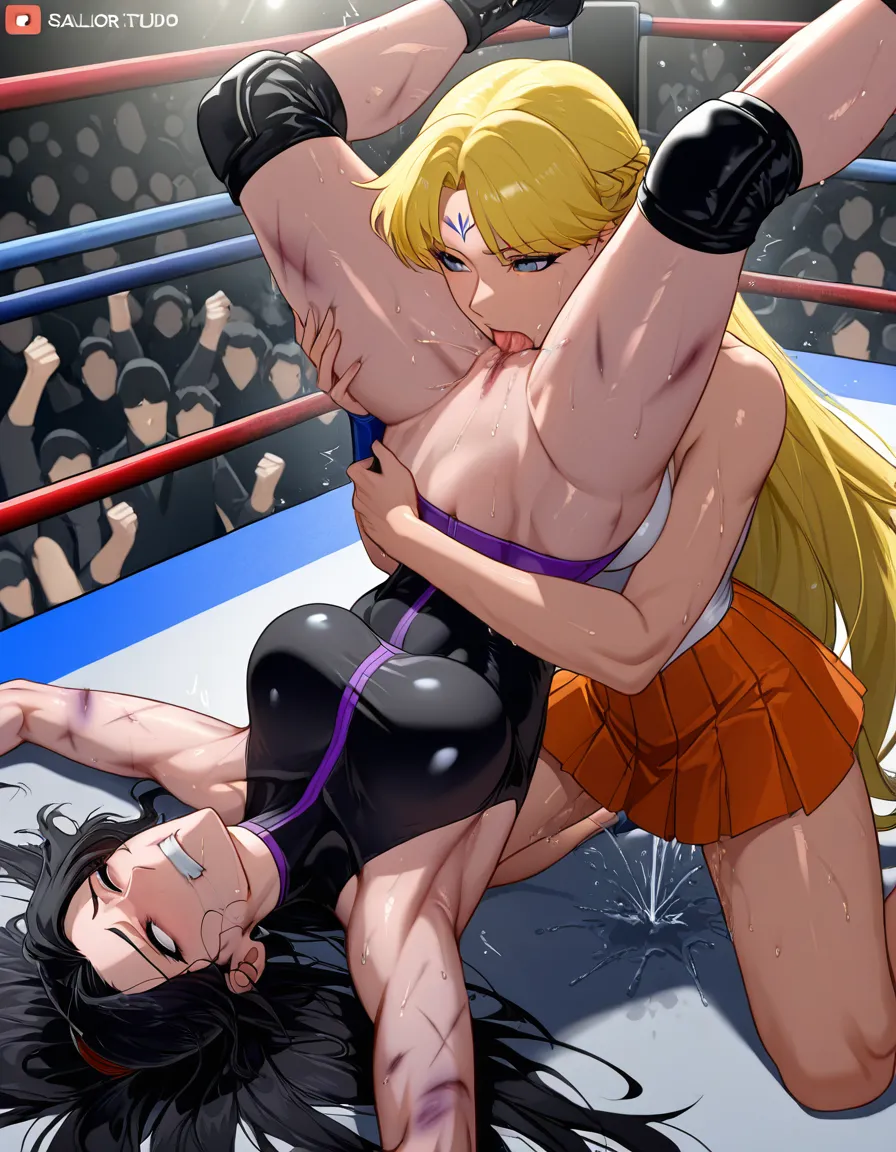 Salem_(rwby) , @sailor_venus , 2girls yuri sex , wrestling_ring, wrestling orgasm pussy_juice, defeated, squirting , bruised, from_side sweat oral cunnilingus on_floor upside-down, hentai_studio_quality, hentai_studio_quality, hentai_studio_quality, hentai_studio_quality