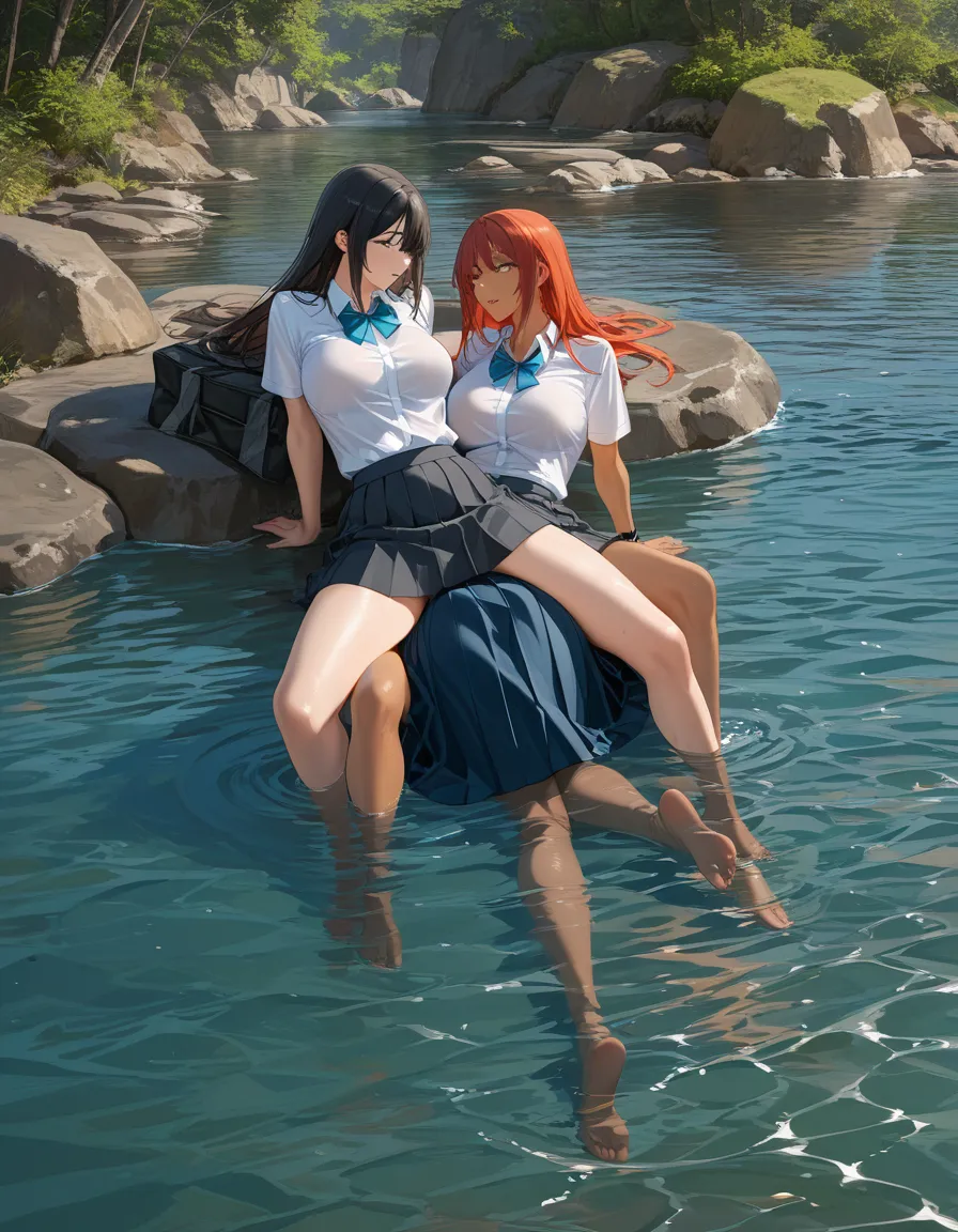 professional photo, high detail, multiple girls, hourglass figure, skirt, missionary, water, dslr quality, hentai_studio_quality