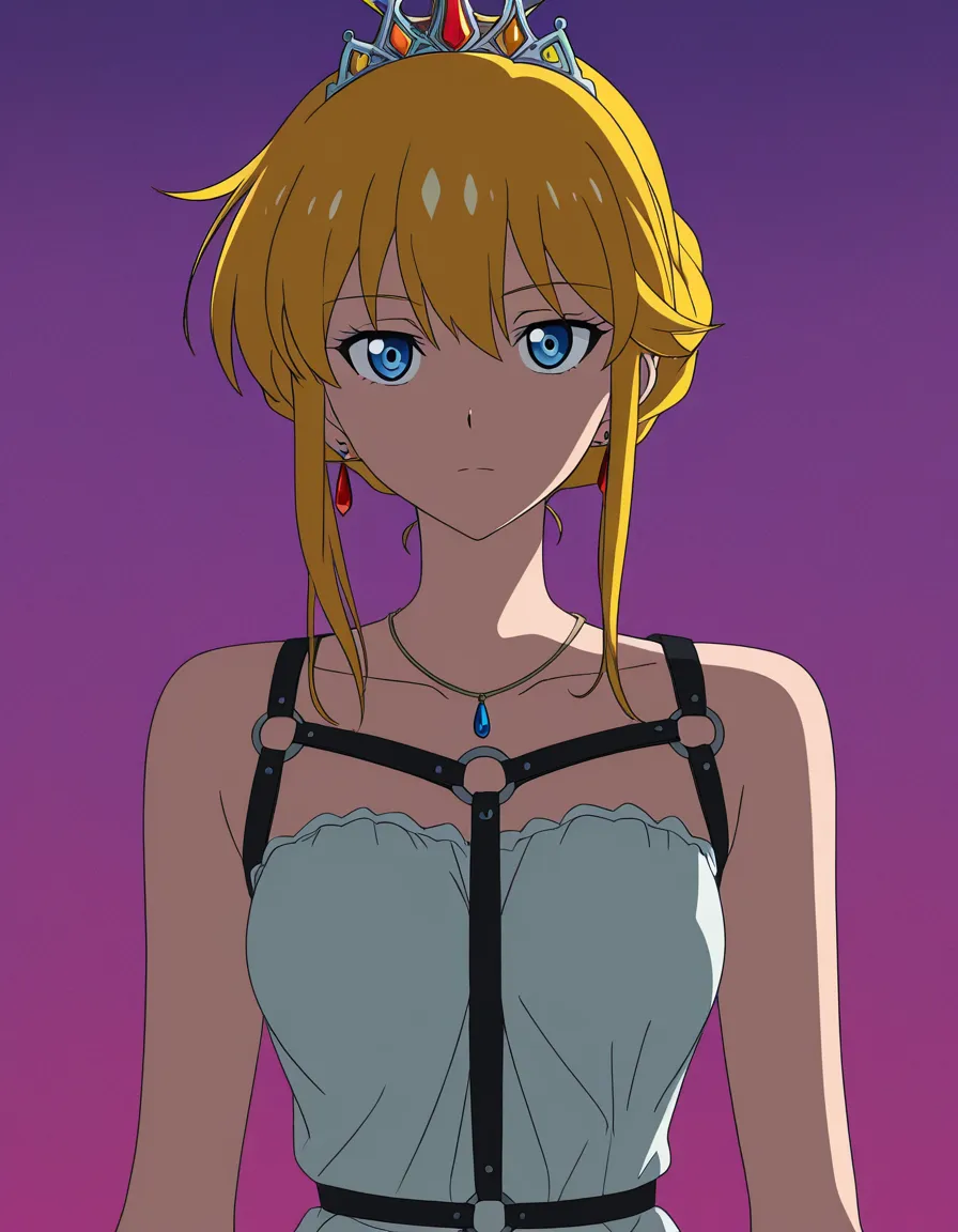 masterpiece, best quality, princess, jewelry, bondage, relaxed mood, vivid anime colors, (anime style:1.3), 2d, anime screencap, cel shading, flat color, @00osamio00